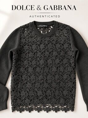 Dolce & Gabbana Authentic Lace Floral Wool Sweater Gray IT 42 US 6